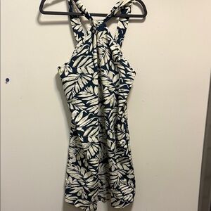SHEIN Navy and White Leaf Print Mini Dress